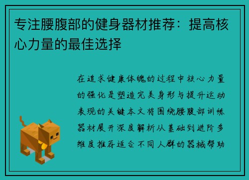 专注腰腹部的健身器材推荐：提高核心力量的最佳选择