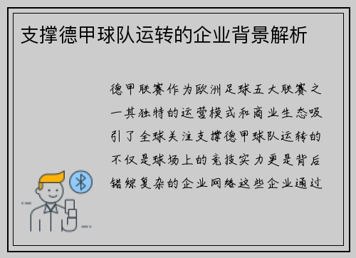 支撑德甲球队运转的企业背景解析