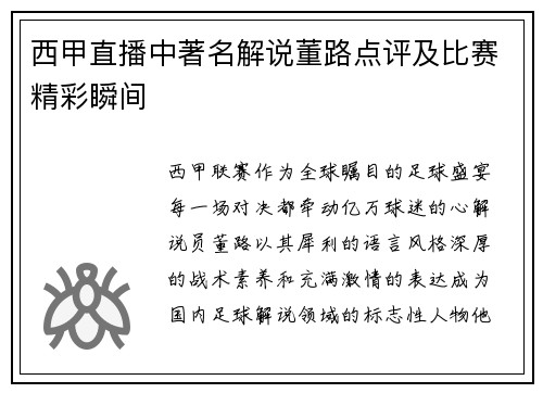 西甲直播中著名解说董路点评及比赛精彩瞬间